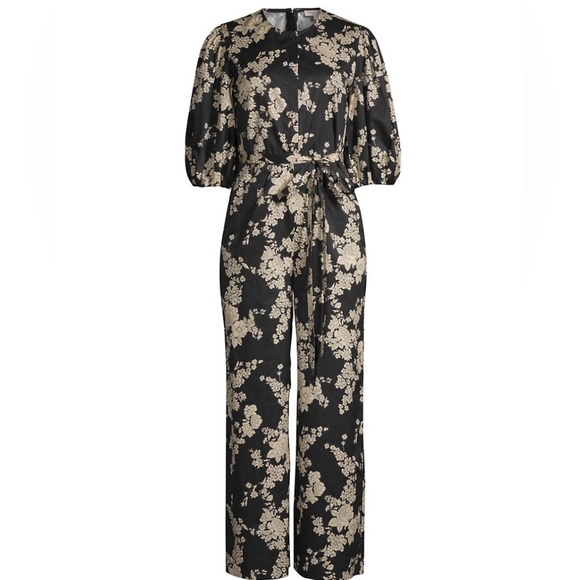 NEW Rebecca Taylor Gabrielle Floral Puff-Sleeve Jumpsuit Navy & Beige Sz 2 - Picture 15 of 15